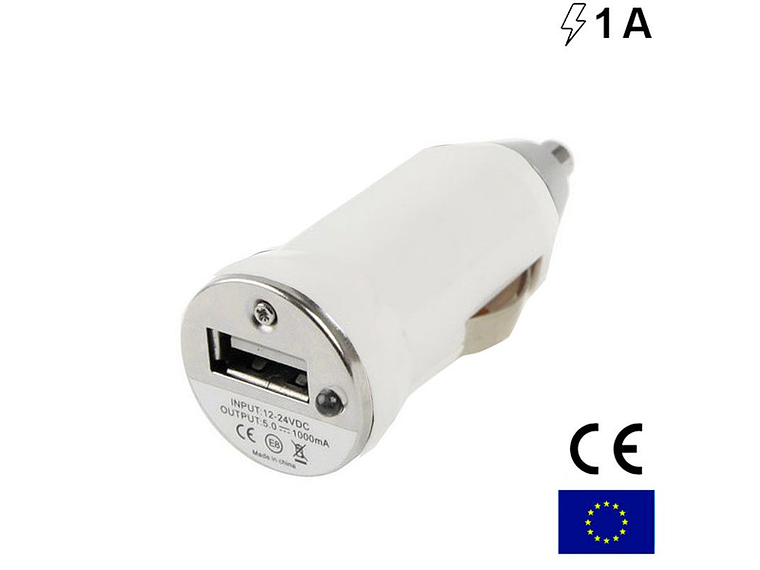 USB Car Charger 1 Amp. (White) Cool 1