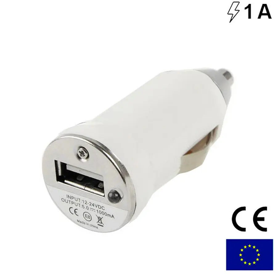USB Car Charger 1 Amp. (White) Cool 1