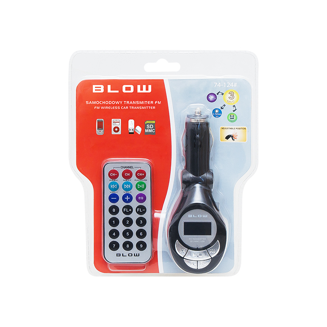 Transmissor FM c/ Comando, SD, USB e Jack 3.5 mm - Blow 3