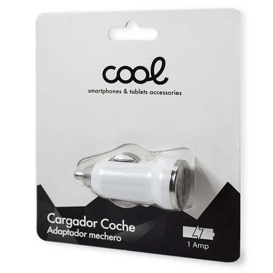 USB Car Charger 1 Amp. (White) Cool 3
