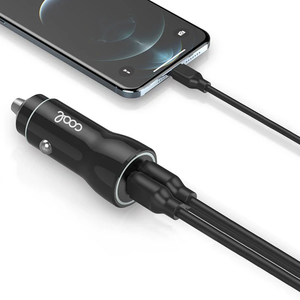 Carregador Isqueiro 2x USB 2.4A c/ Cabo USB-C (Preto) 2