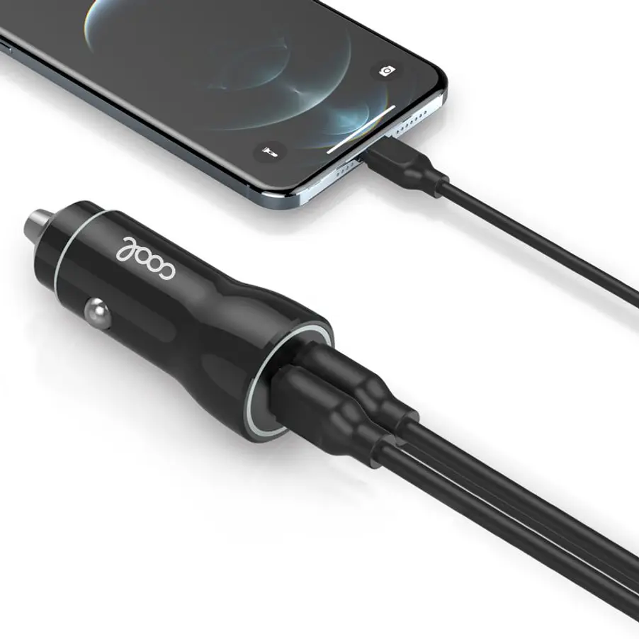Carregador Isqueiro 2x USB 2.4A c/ Cabo USB-C (Preto) 2