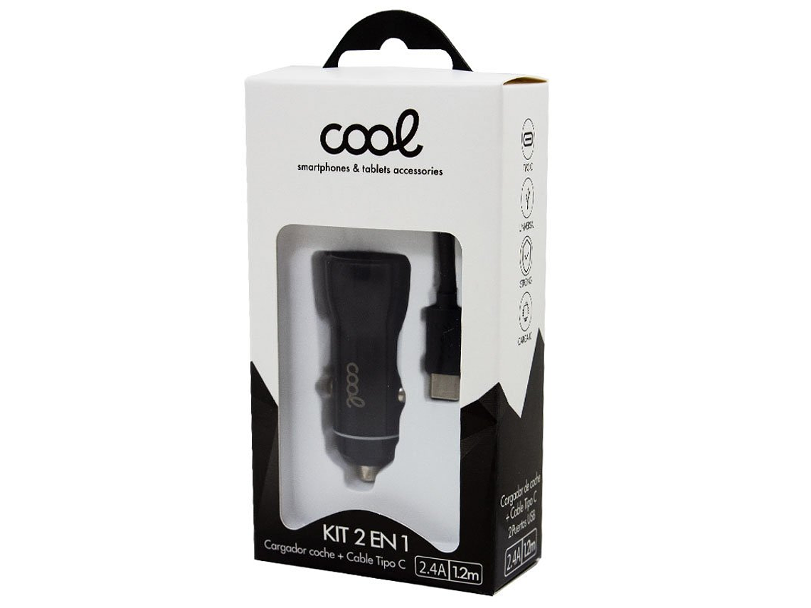 2 cargadores de coche USB 2,4 A con cable USB-C (negro) 3