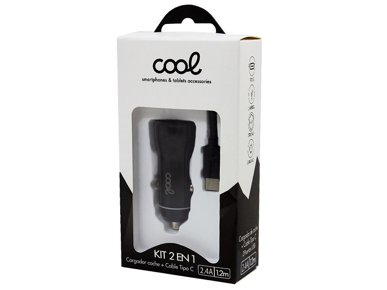 2 cargadores de coche USB 2,4 A con cable USB-C (negro) 3