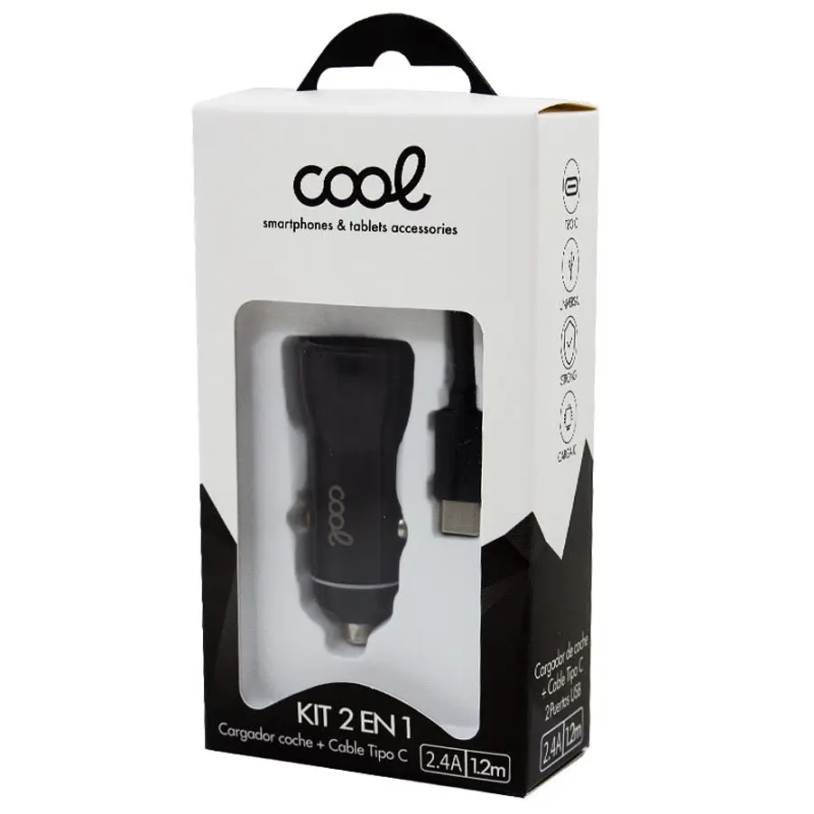Carregador Isqueiro 2x USB 2.4A c/ Cabo USB-C (Preto) 3