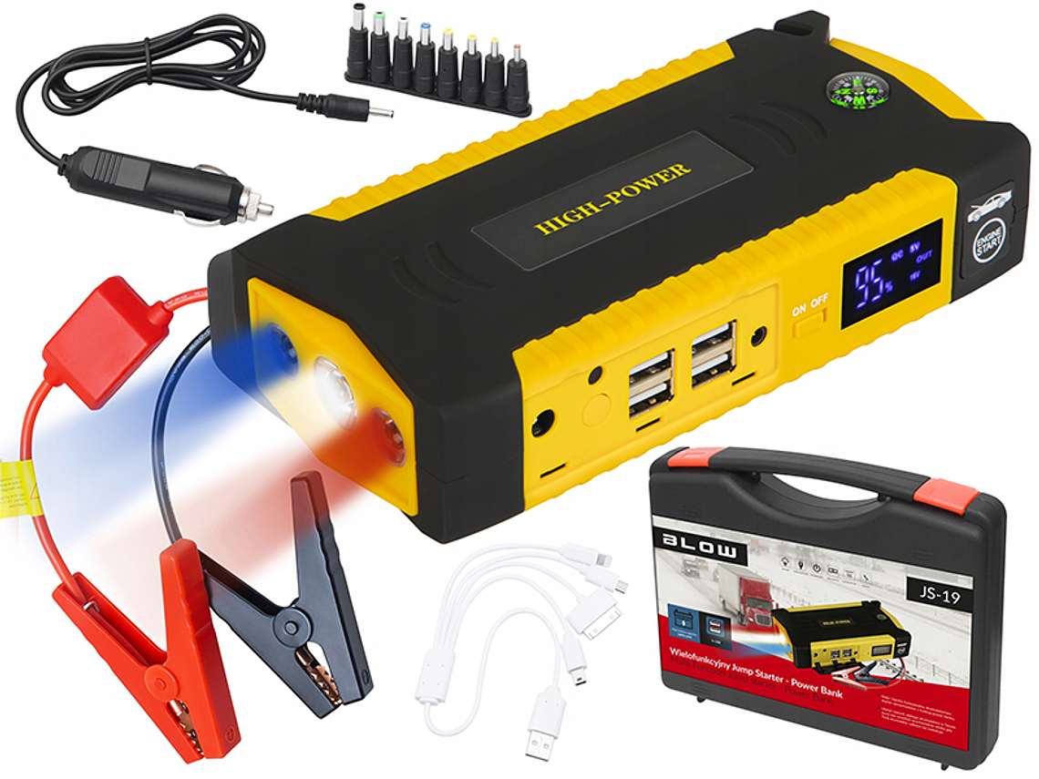 Automotive Battery Jump Starter (16 Amp.) w/ 4 USB, Emergency LEDs, Cigarette Lighter Plug - (JS-19) - BLOW 1