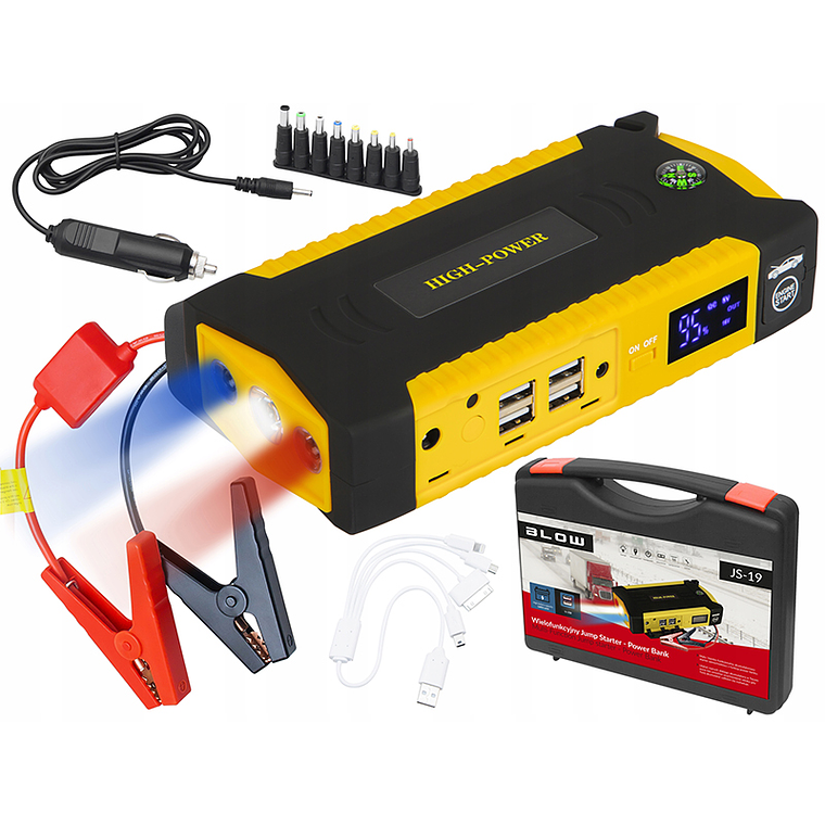Arrancador de Baterias Auto (16 Amp.) c/ 4 USB, LEDs Emergência, Ficha Isqueiro - (JS-19) - BLOW 1