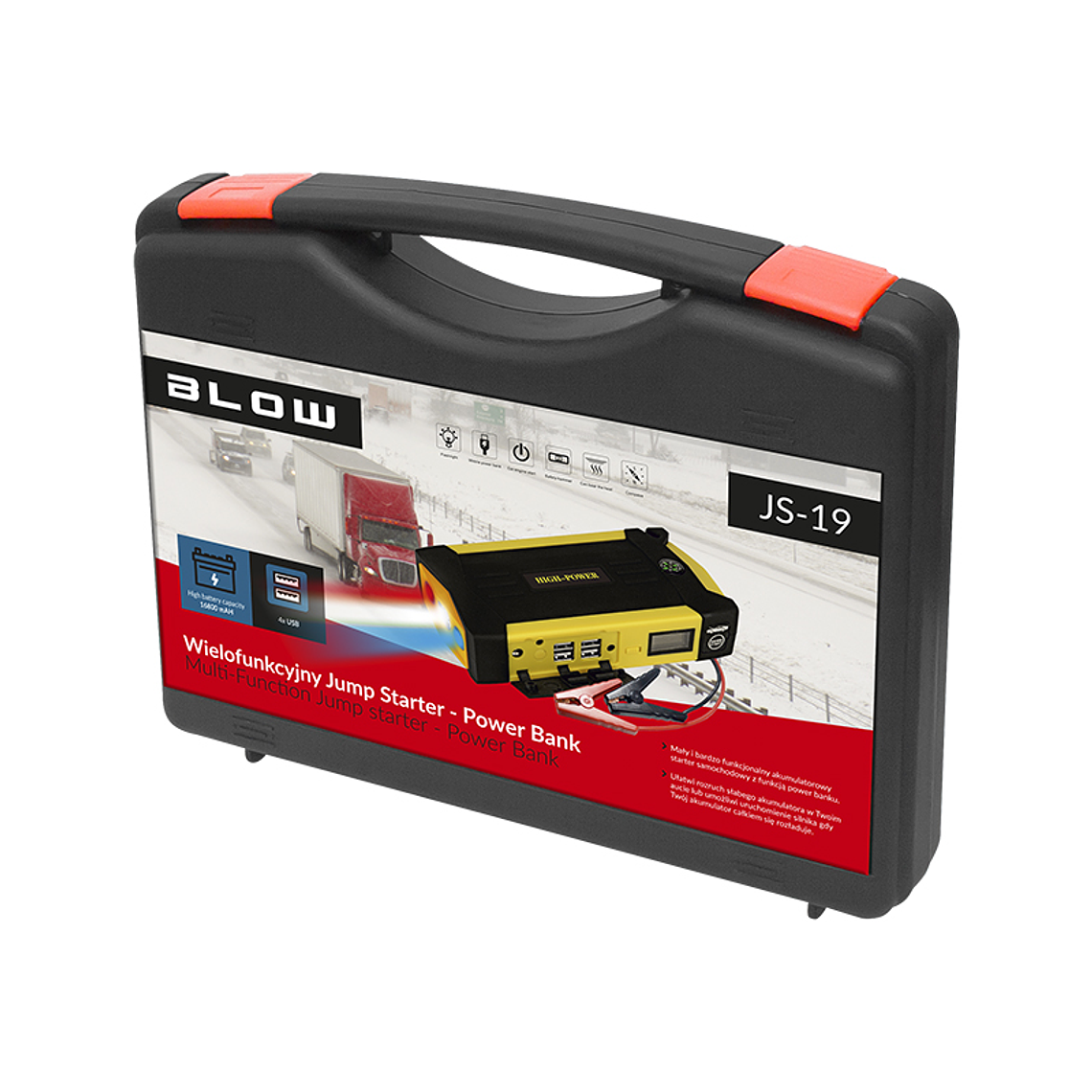 Arrancador de Baterias Auto (16 Amp.) c/ 4 USB, LEDs Emergência, Ficha Isqueiro - (JS-19) - BLOW 5