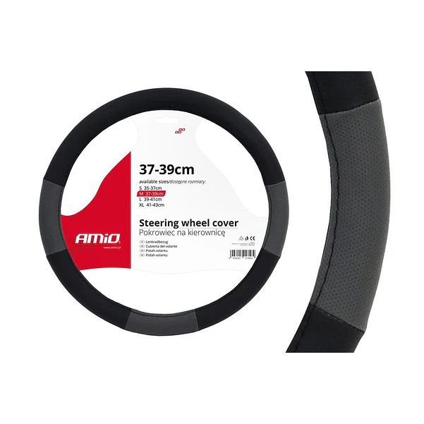 Black and Gray Steering Wheel Cover (37-39cm) SWC-05-M - AMiO 1