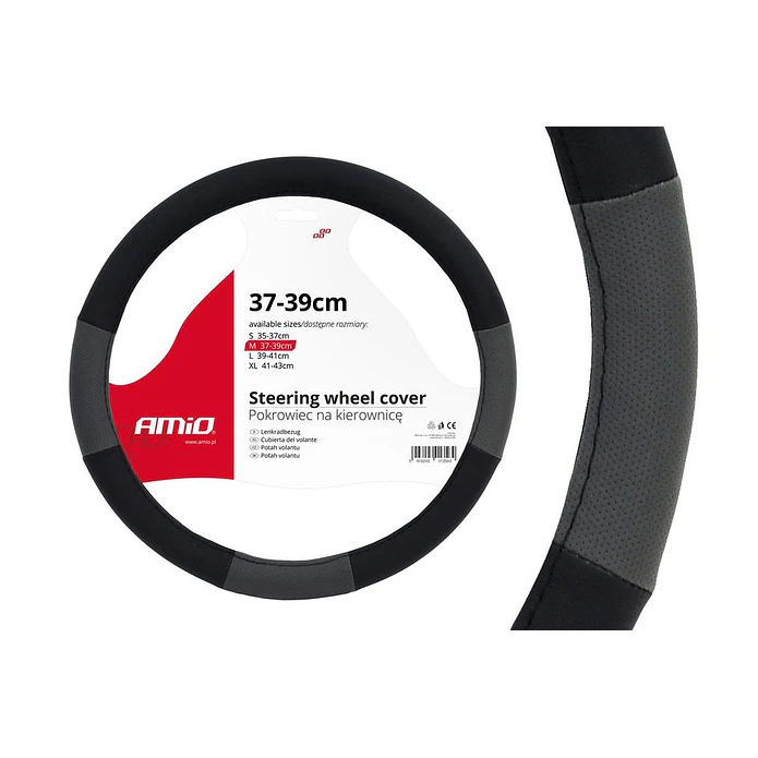 Black and Gray Steering Wheel Cover (37-39cm) SWC-05-M - AMiO 1