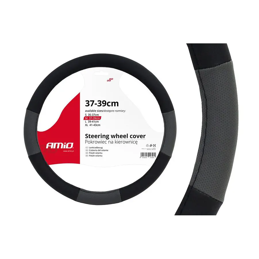 Black and Gray Steering Wheel Cover (37-39cm) SWC-05-M - AMiO 1