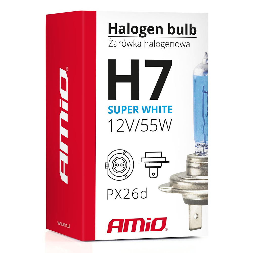 Lâmpada H7 Halogéneo Super Branca 55W Filtro UV - AMiO