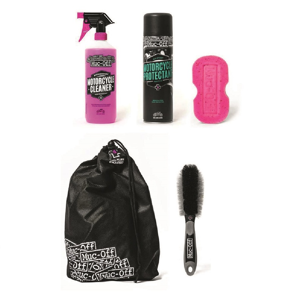 Kit Completo Cuidado Mota (Protectant + Cleaner + Esponja + Escova) Muc-Off Motorcycle Essentials