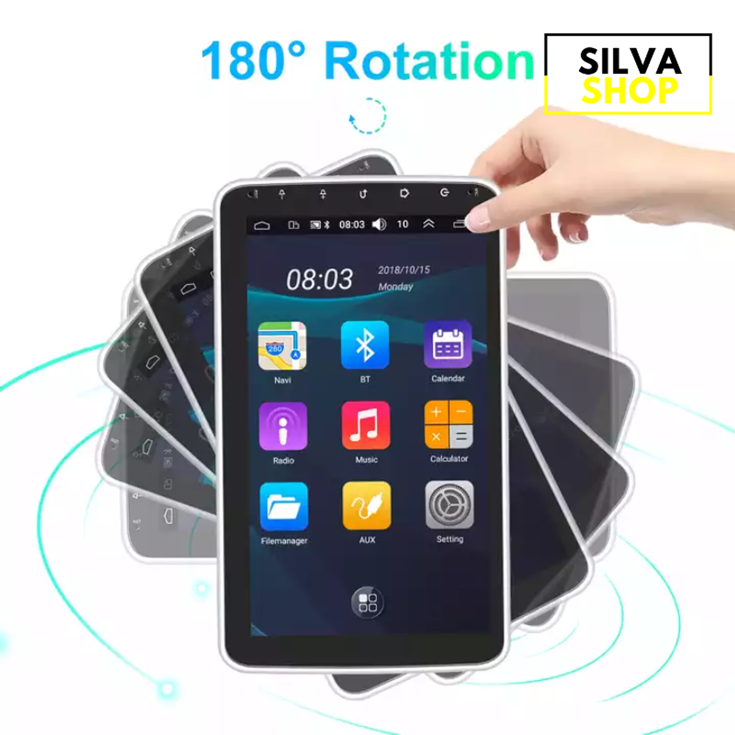 Autorrádio 1DIN Rotativo 180º 10 Polegadas Android - GPS WIFI 2GB 32GB 2