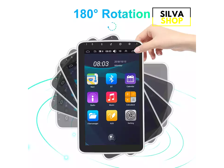 Autorrádio 1DIN Rotativo 180º 10 Polegadas Android - GPS WIFI 2GB 32GB 2