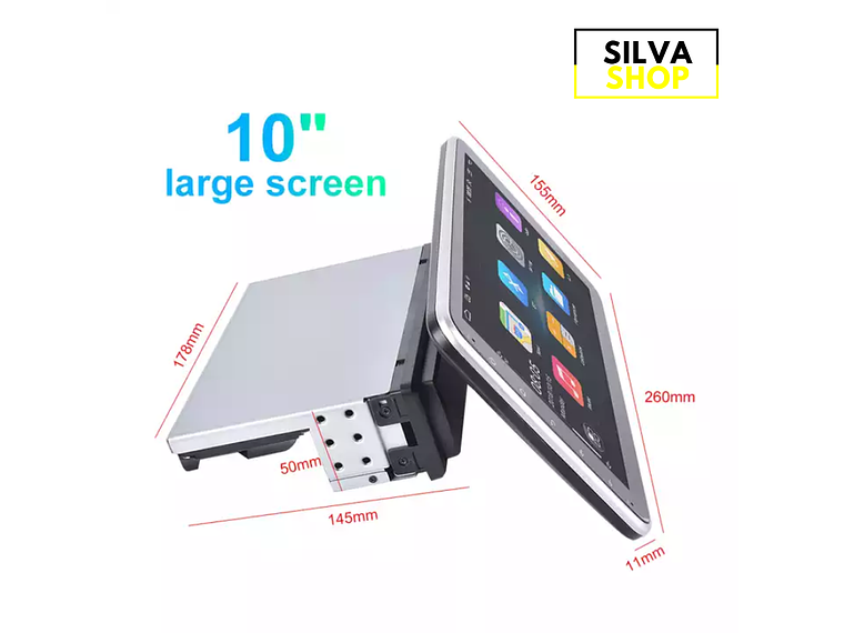 Autorrádio 1DIN Rotativo 180º 10 Polegadas Android - GPS WIFI 2GB 32GB 5