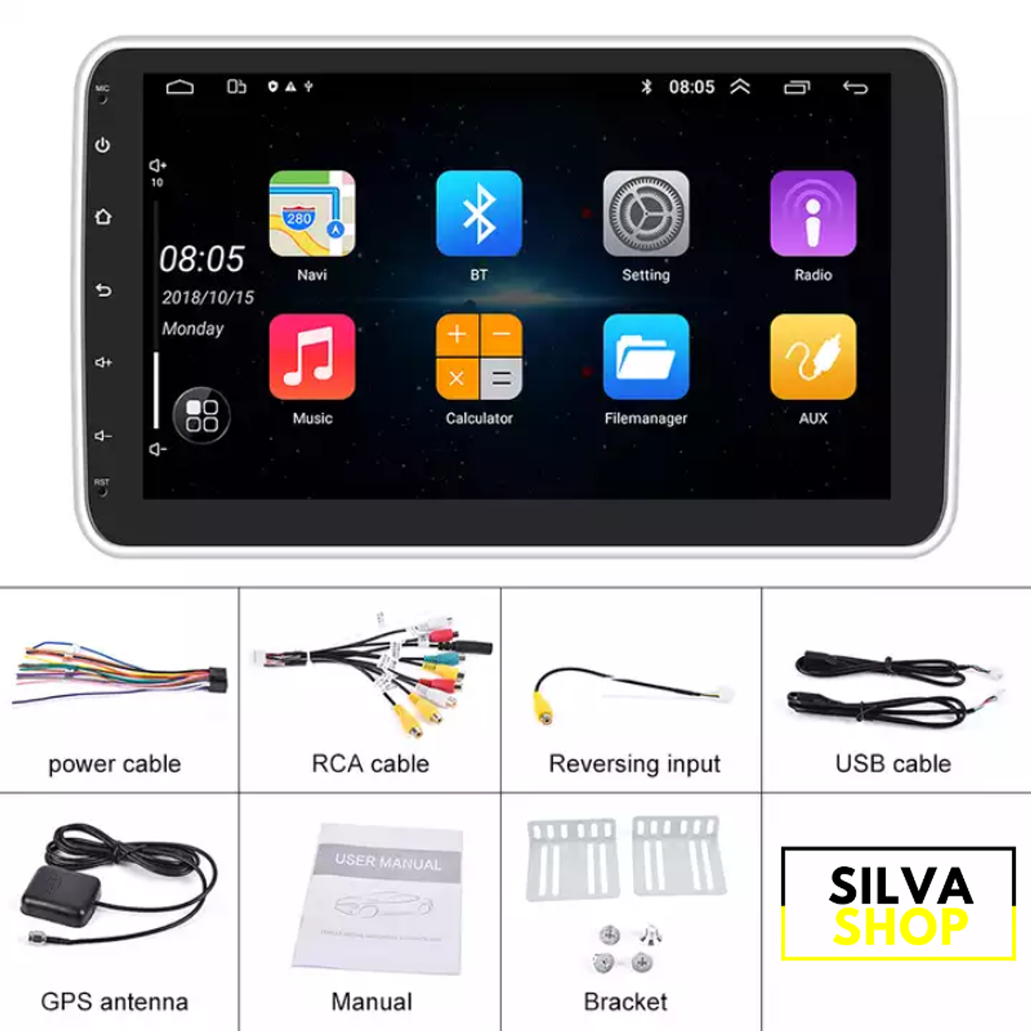 Autorrádio 1DIN Rotativo 180º 10 Polegadas Android - GPS WIFI 2GB 32GB 6