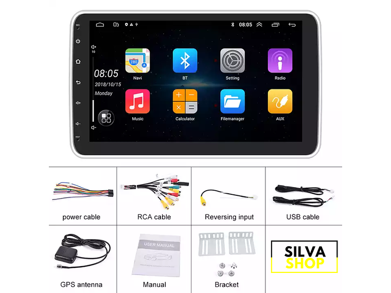 Autorrádio 1DIN Rotativo 180º 10 Polegadas Android - GPS WIFI 2GB 32GB 6