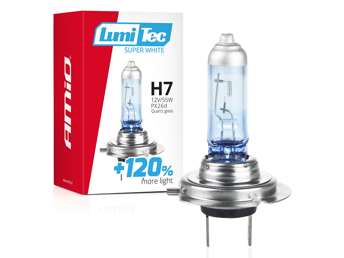 Lâmpada H7 Halogéneo Super Branca 55W +120% - AMiO 1
