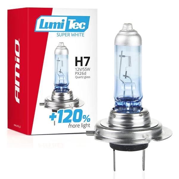 Lâmpada H7 Halogéneo Super Branca 55W +120% - AMiO 1