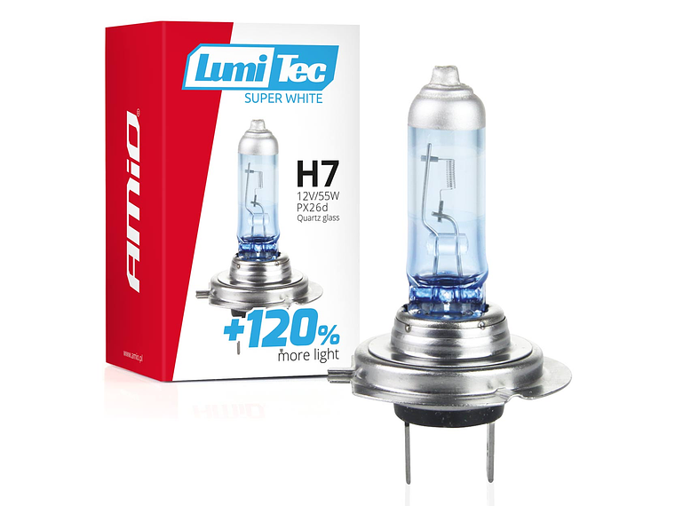 Lâmpada H7 Halogéneo Super Branca 55W +120% - AMiO 1