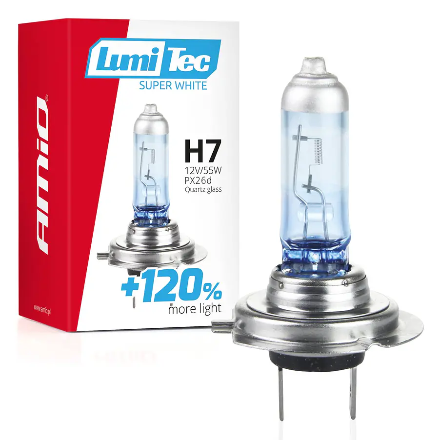 Lâmpada H7 Halogéneo Super Branca 55W +120% - AMiO 1