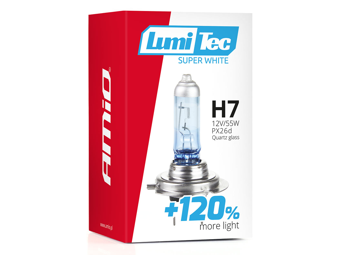 Lâmpada H7 Halogéneo Super Branca 55W +120% - AMiO 5