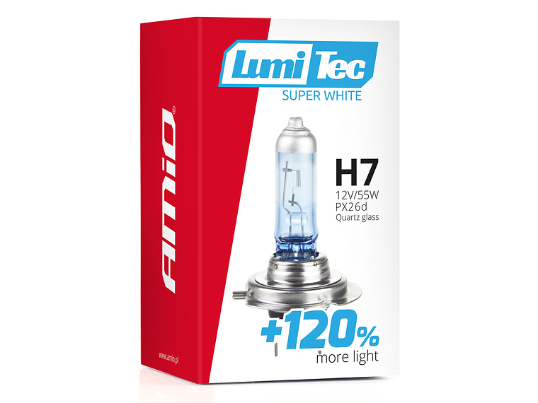 Lâmpada H7 Halogéneo Super Branca 55W +120% - AMiO 5