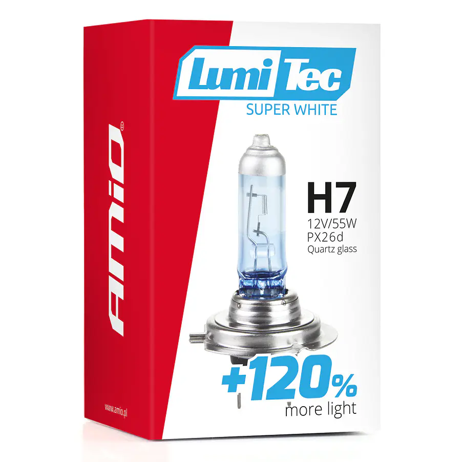 Lâmpada H7 Halogéneo Super Branca 55W +120% - AMiO 5