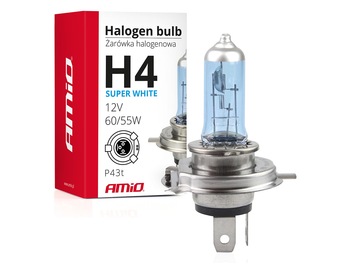 Lâmpada H4 Halogéneo Super Branca 60/55W 12V - AMiO 01269 1