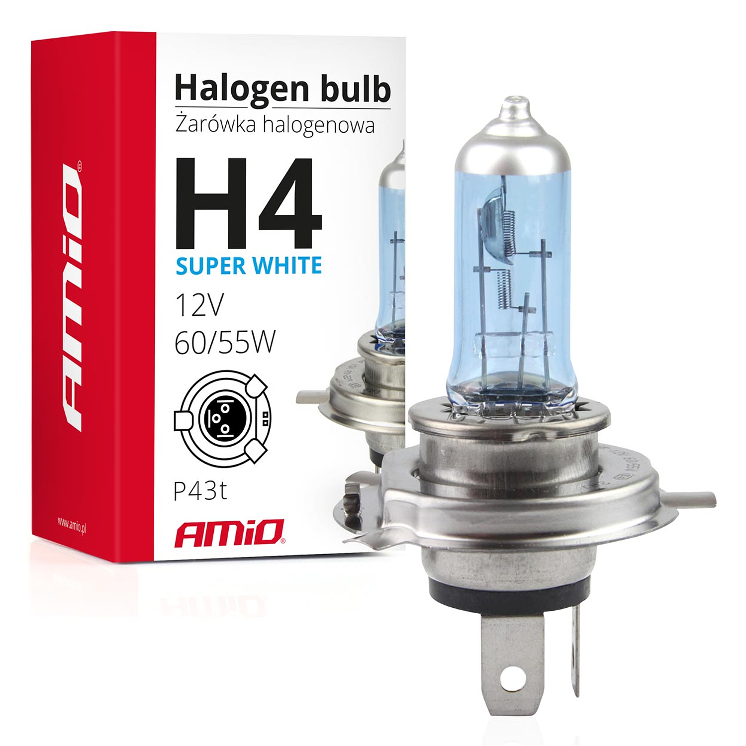 Lâmpada H4 Halogéneo Super Branca 60/55W 12V - AMiO 01269 1