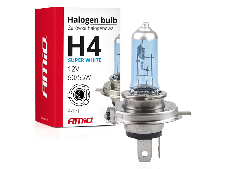 Lâmpada H4 Halogéneo Super Branca 60/55W 12V - AMiO 01269 1