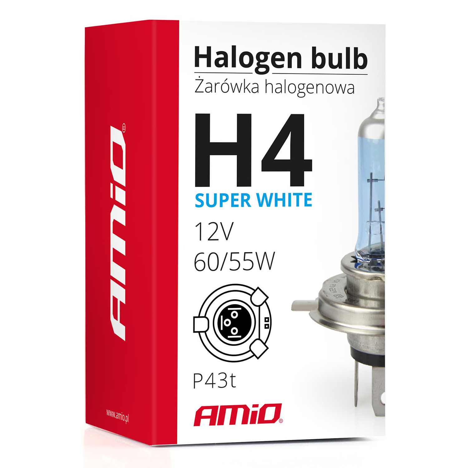 Lâmpada H4 Halogéneo Super Branca 60/55W 12V - AMiO 01269 4