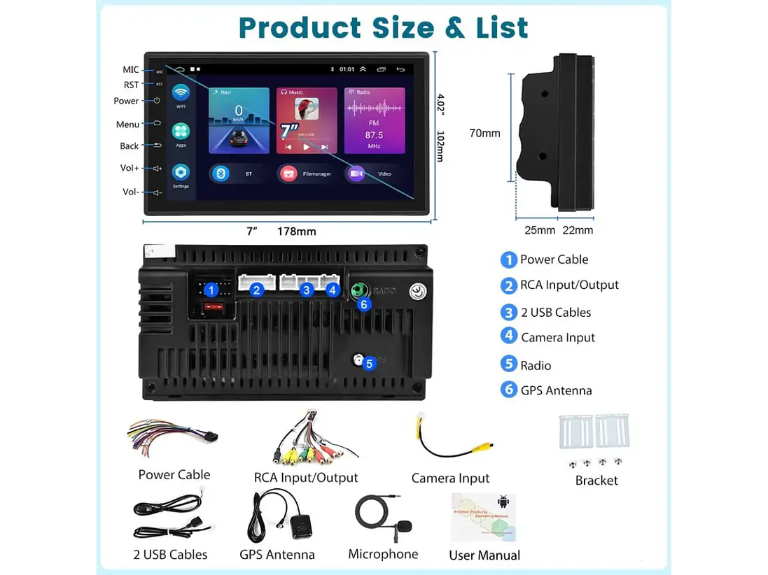 Autorrádio 2DIN Android 11 Universal 2GB 32GB - WIFI Bluetooth GPS 6