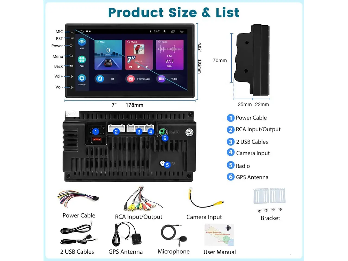 Autorrádio 2DIN Android 11 Universal 2GB 32GB - WIFI Bluetooth GPS 6