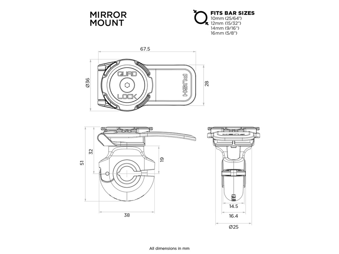 Suporte de Telemóvel p/ Espelho Quad Lock 2