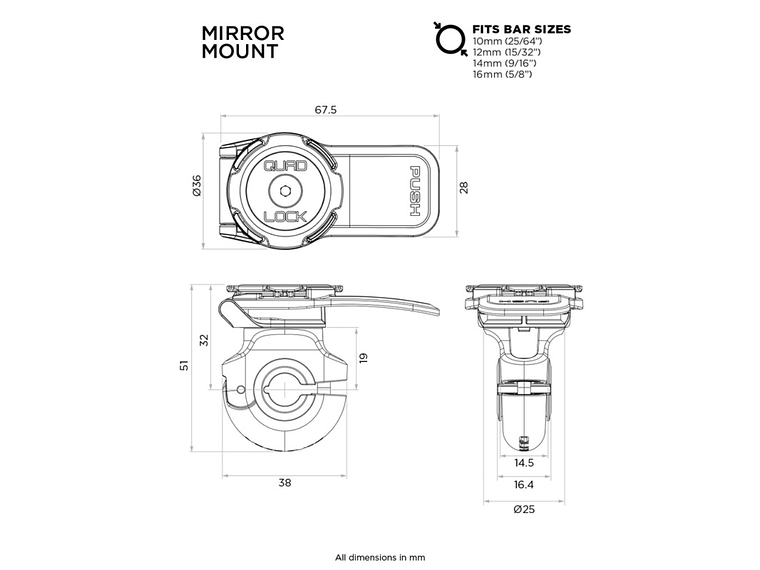 Suporte de Telemóvel p/ Espelho Quad Lock 2