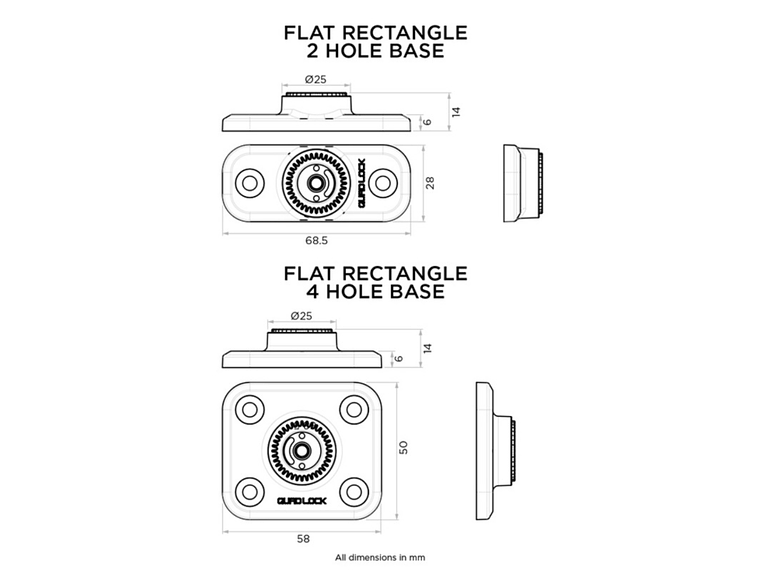 Base Retangular 360 2 Furos Quad Lock  2