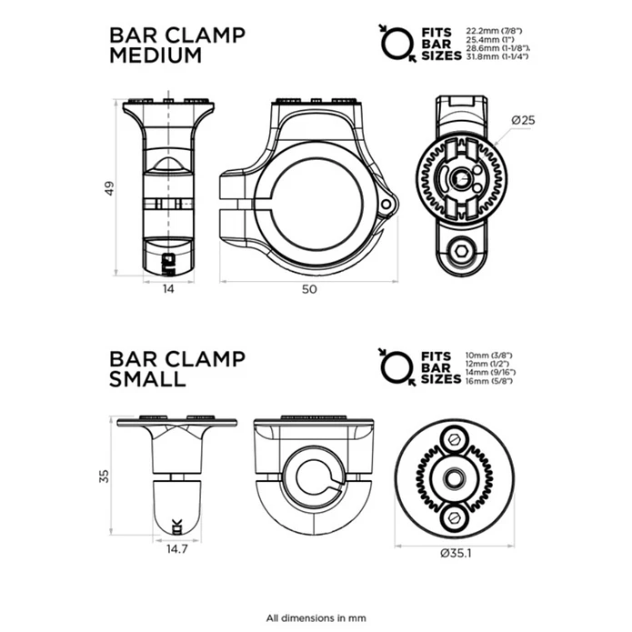 Base de Abraçadeira de Barra Pequeno Quad Lock 360 2