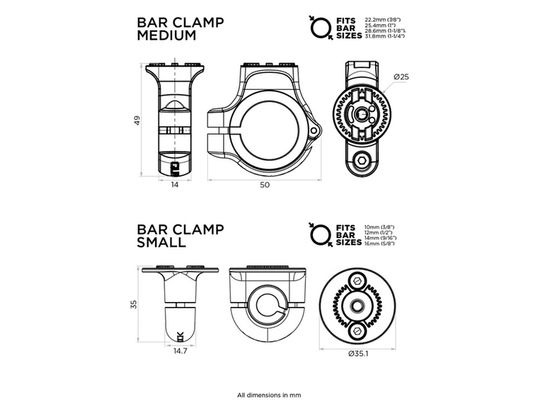 Base de Abraçadeira de Barra Pequeno Quad Lock 360 2