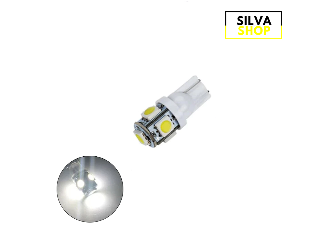 Lâmpada LED T10 W5W 5 SMD 5050 12V Branca 6000K 1