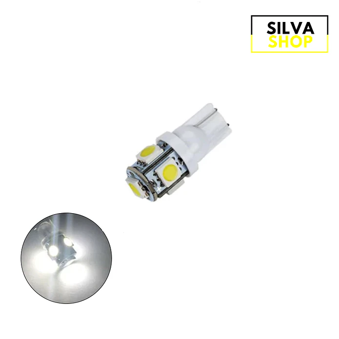 Lâmpada LED T10 W5W 5 SMD 5050 12V Branca 6000K 1