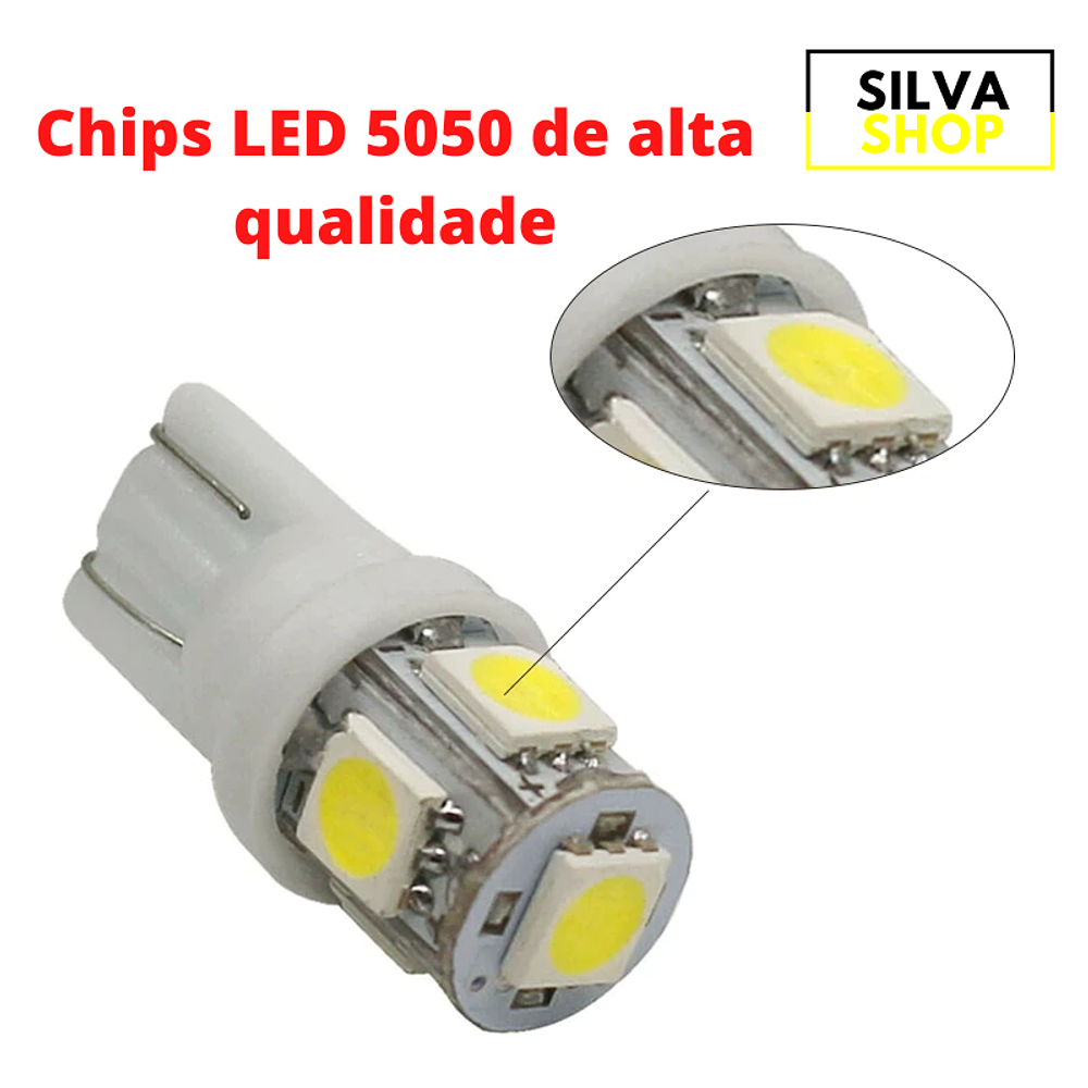 Lâmpada LED T10 W5W 5 SMD 5050 12V Branca 6000K