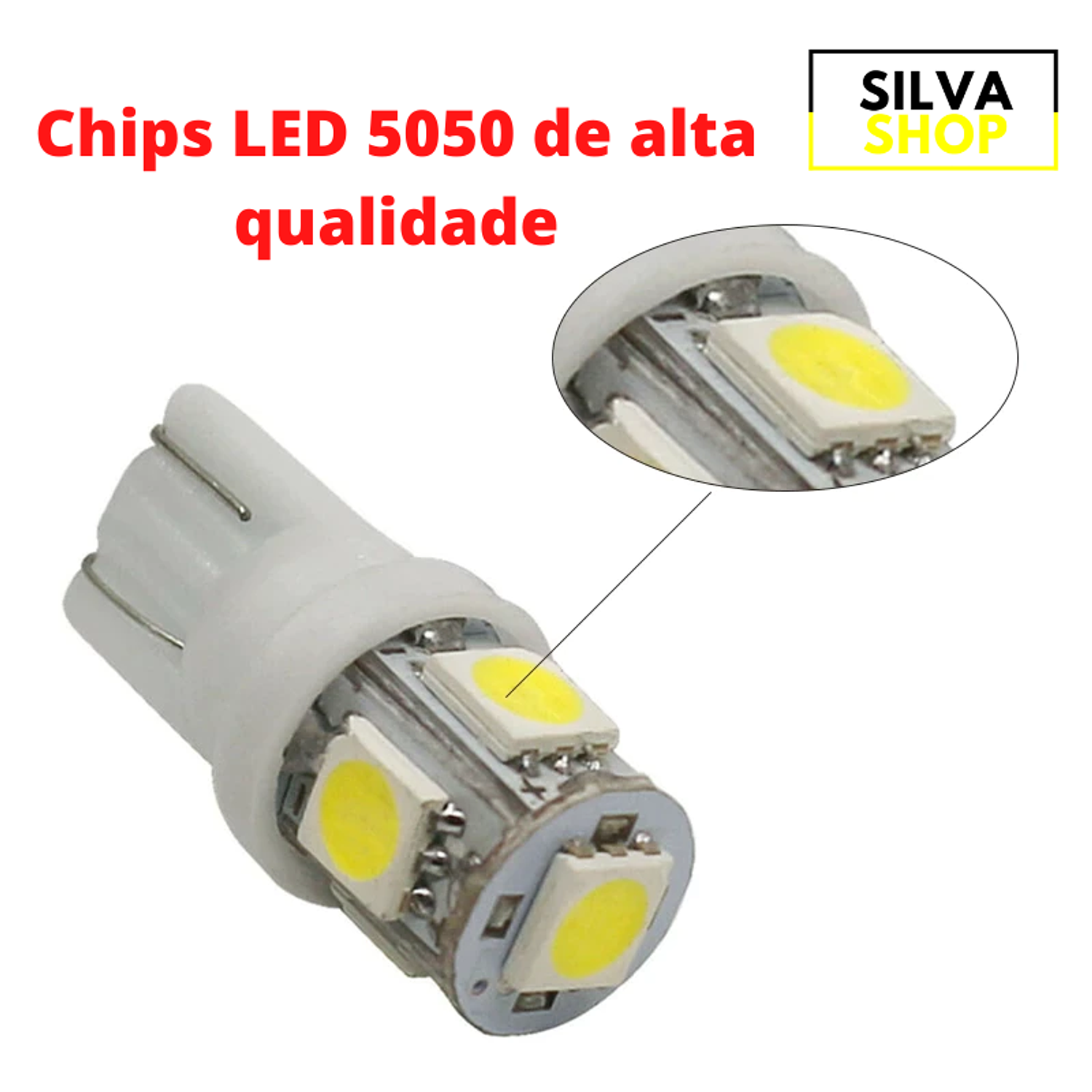 Lâmpada LED T10 W5W 5 SMD 5050 12V Branca 6000K 2
