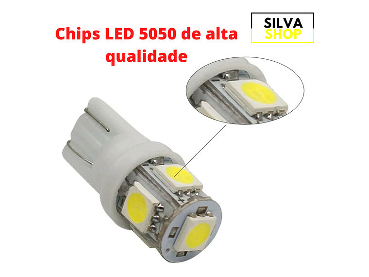 Lâmpada LED T10 W5W 5 SMD 5050 12V Branca 6000K 2