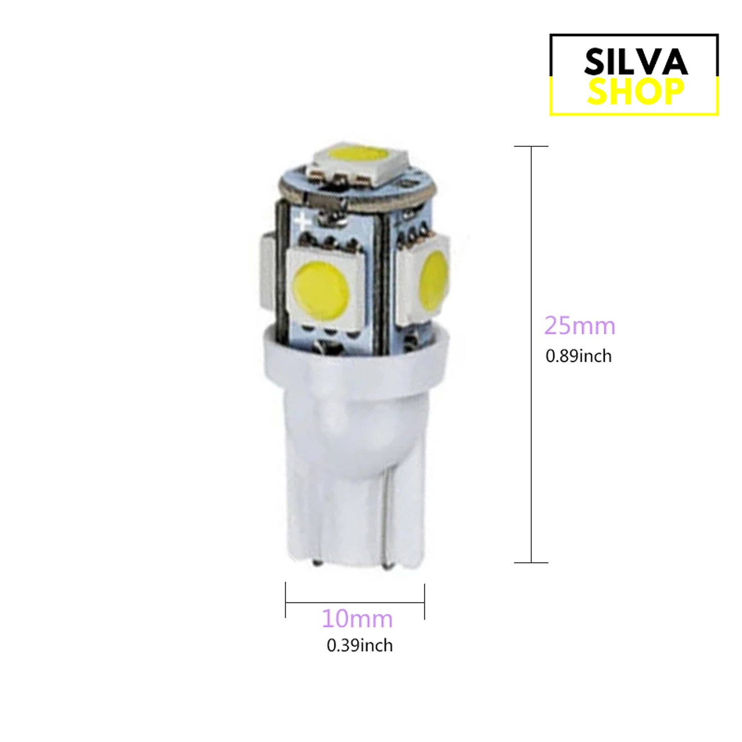 Lâmpada LED T10 W5W 5 SMD 5050 12V Branca 6000K 4