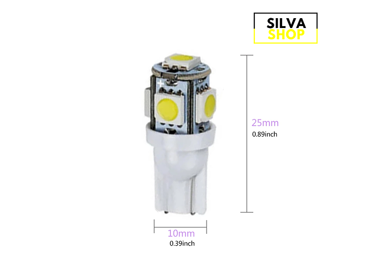 Lâmpada LED T10 W5W 5 SMD 5050 12V Branca 6000K 4