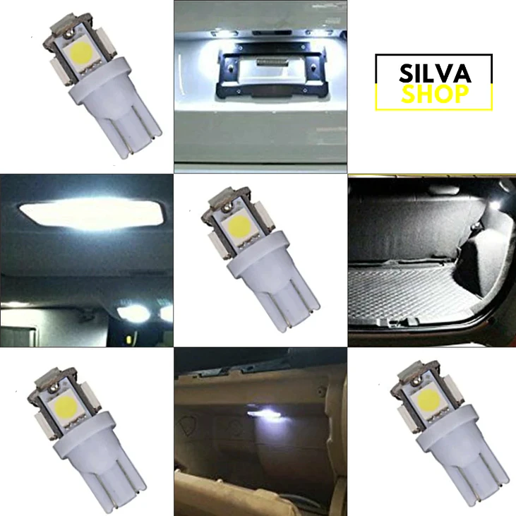Lâmpada LED T10 W5W 5 SMD 5050 12V Branca 6000K 3