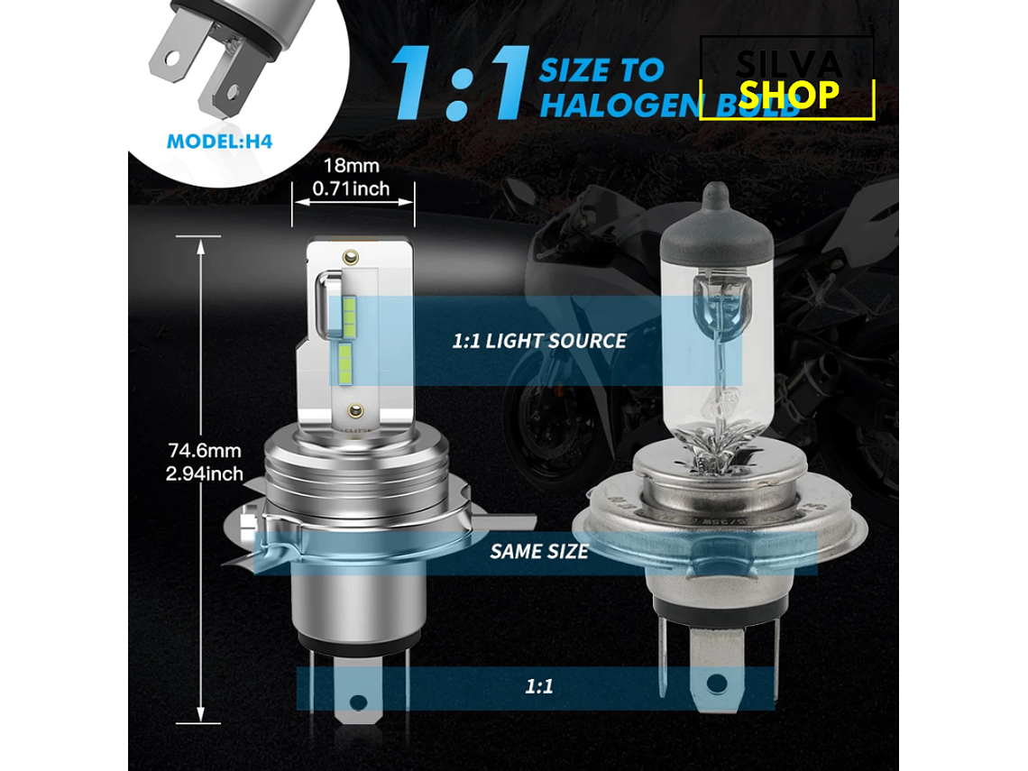 Lâmpada LED H4 para Mota 6000K Branco 2