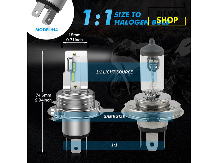 Lâmpada LED H4 para Mota 6000K Branco 2